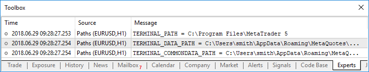 Getting data on a working folder of the terminal